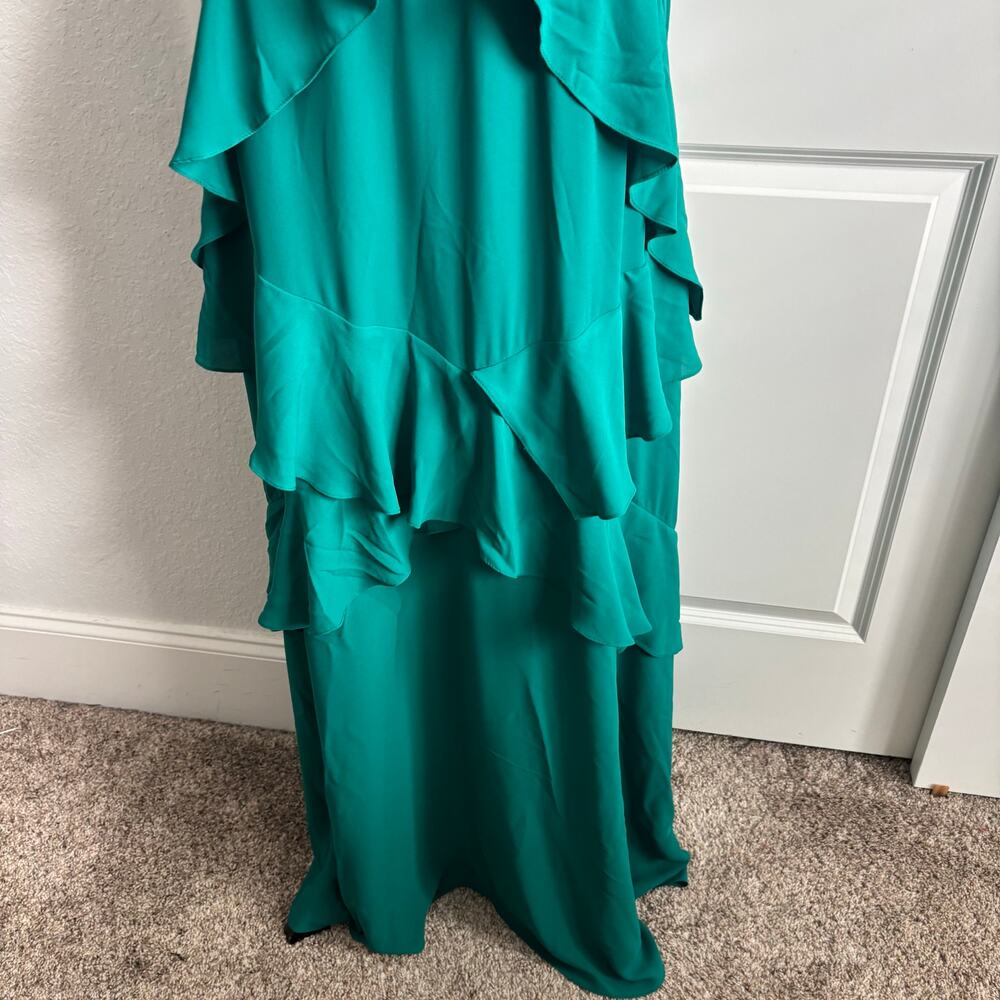 BCBG‎ MAXAZRIA Green Audrianna Georgette Ruffled Halter Dress Gown Sz 12 - Picture 6 of 13